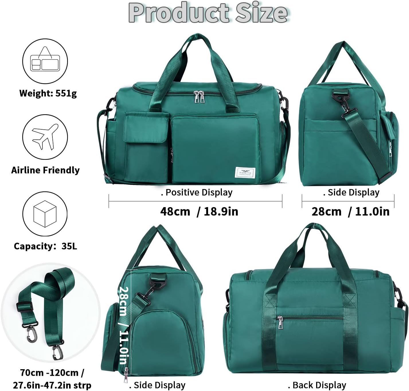 FIORETTO Women's Gym Duffle Bag with Shoes Compartment, 30L Capacity, Ideal for Travel, Gym, Sports, Duffel, Weekender