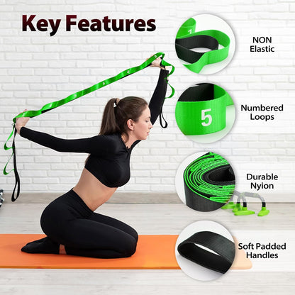 Acozycoo Stretching Strap with Loops for Physical Therapy,Yoga Strap for Stretching,Home Workout,Pilate & Flexibility Training,Non-Elastic Exercise Stretch Band for Hamstring,Leg Stretcher Belt,Flexibility Fascia