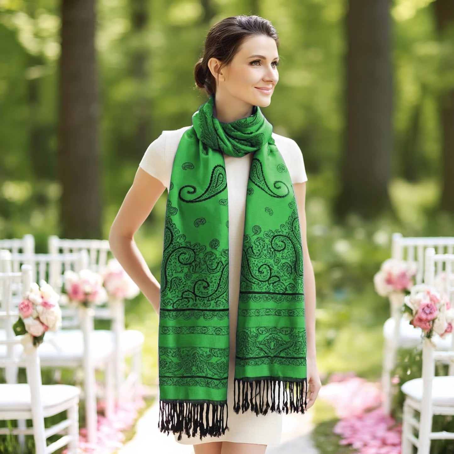 Ciormis Two Tone Silky Paisley Pashmina Shawl Scarf,Soft Women's Rave Jacquard Pashminas Wrap Scarves