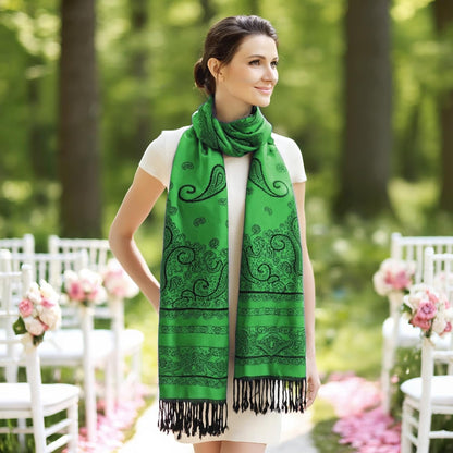 Ciormis Two Tone Silky Paisley Pashmina Shawl Scarf,Soft Women's Rave Jacquard Pashminas Wrap Scarves