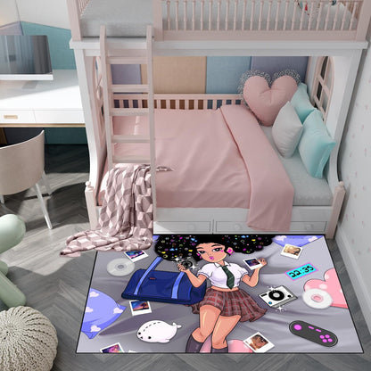 Black Girl Area Rug for Bedroom African Black Girls Floor Rugs for Living Room Playroom Cartoon Art Home Decor Soft Yoga Mats for Women Afro Purple 47" x 31" (2.7 x 3 Feet)