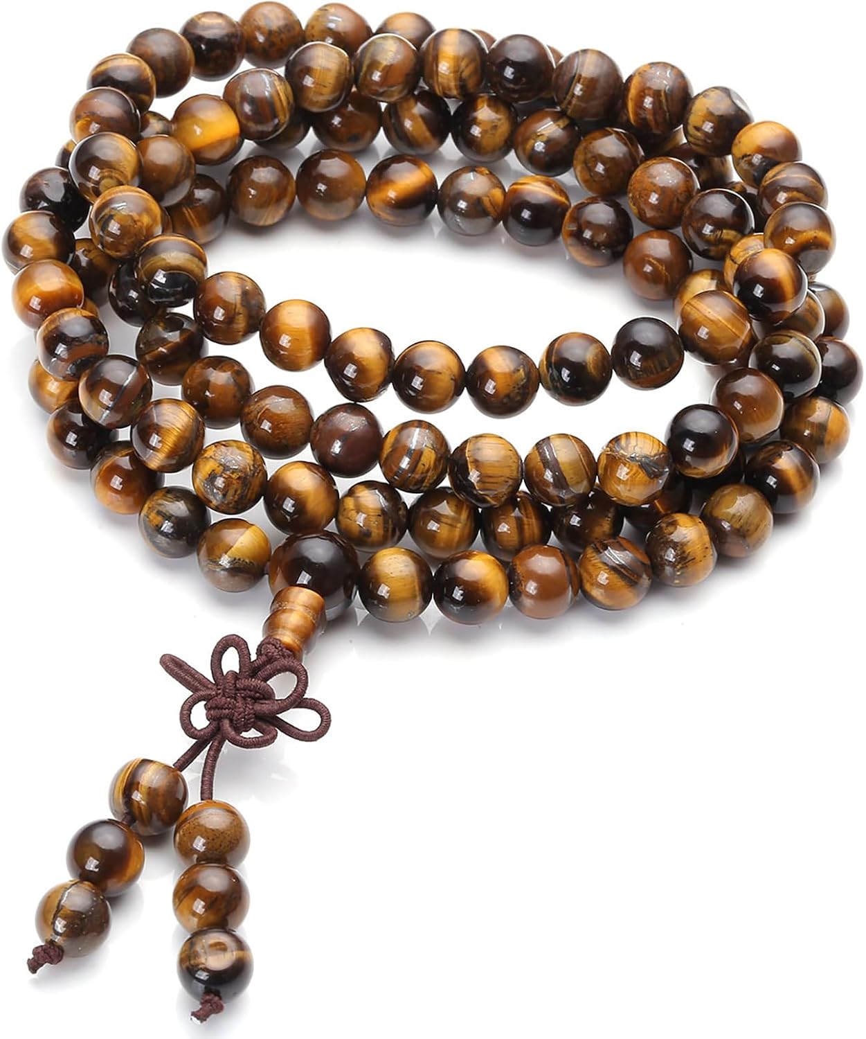 Jovivi Tibetan 6mm 8mm 108 Natural Tiger Eye Gemstone Beads Prayer Mala Bracelet Necklace