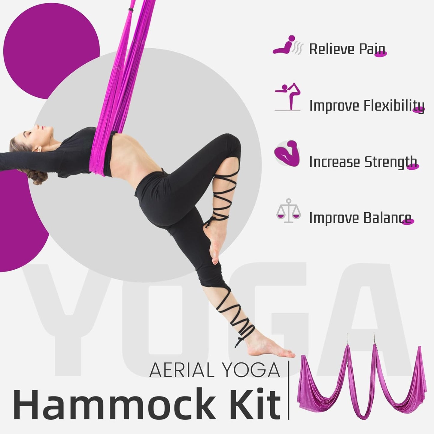 HECASA Aerial Silks Yoga Swing Set, Aerial Yoga Hammock w/Daisy Chain for Home, Inversion Exercises, Strength Training and Starter Kit