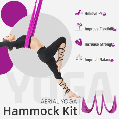 HECASA Aerial Silks Yoga Swing Set, Aerial Yoga Hammock w/Daisy Chain for Home, Inversion Exercises, Strength Training and Starter Kit