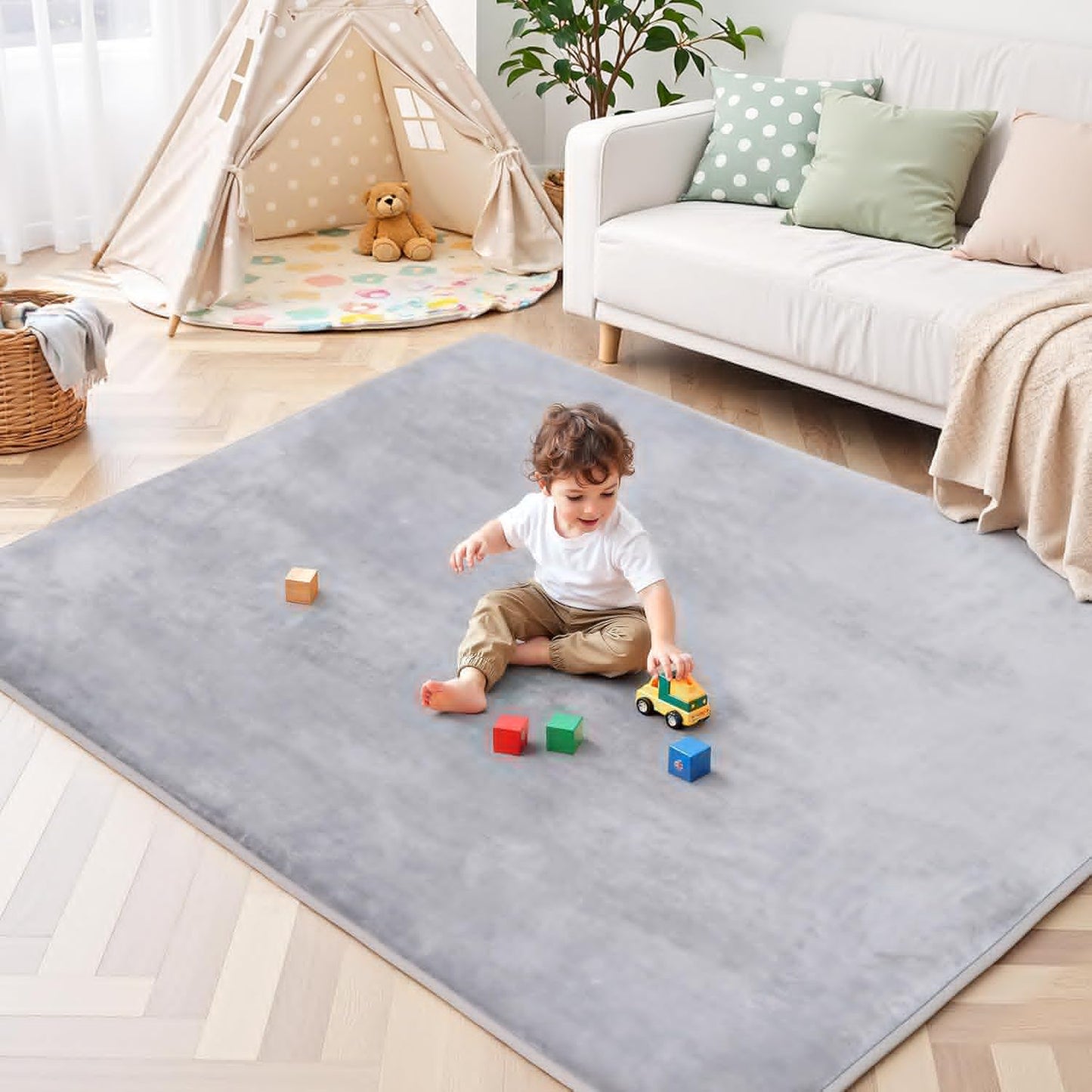 Large Thick Baby Play Mat for Floor,Padded Foam 59x79 Playpen Mat,Soft Support&Plush Feel Nursery Kids Rug,Non Slip for Toddler,Infants,Kids Playroom,Yoga,Baby Crawling,Tummy Time (Light Grey)