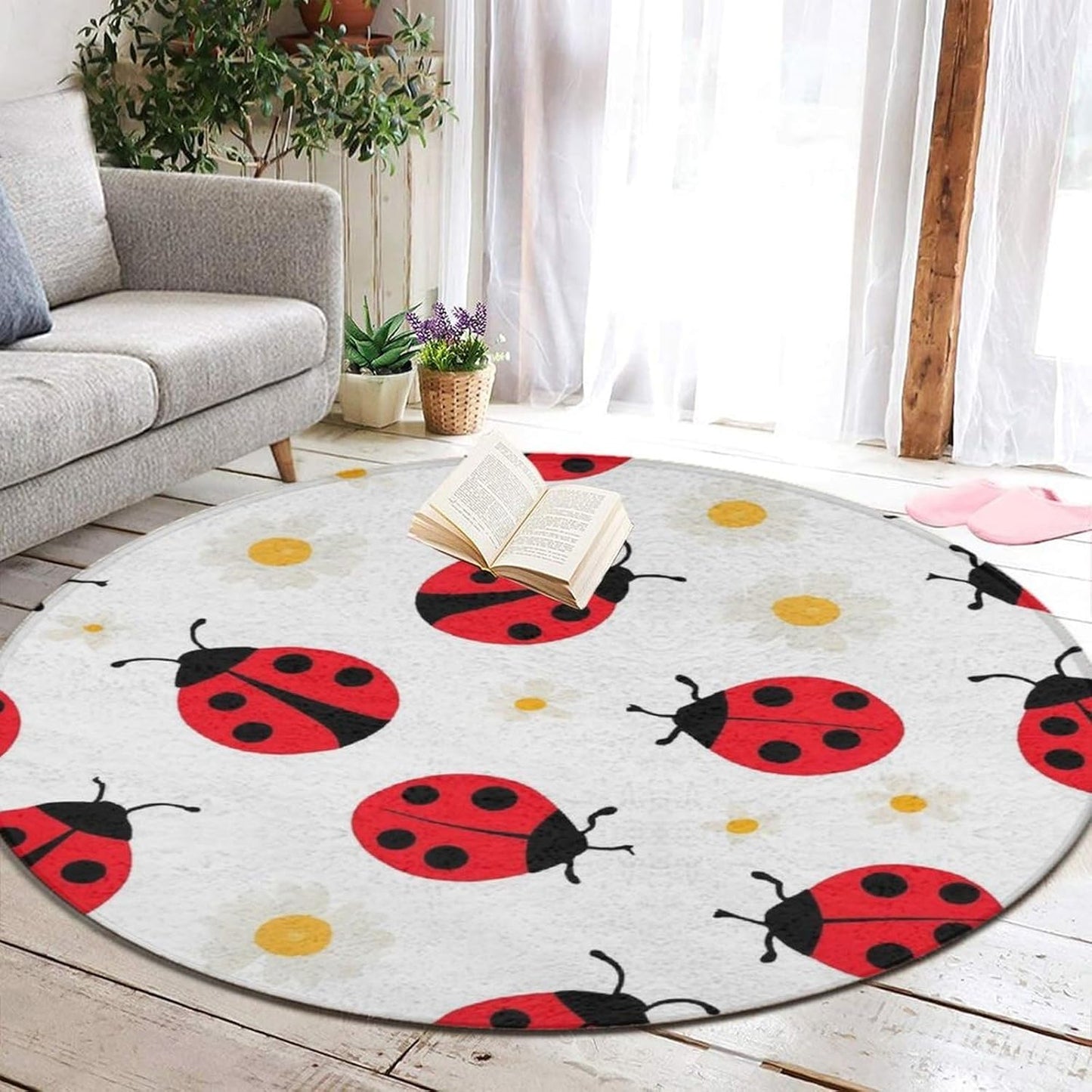 Soft Round Yoga Carpet, Office Chair Decor Round Mat for Carpet and Hardwood Floors Purple Butterfly