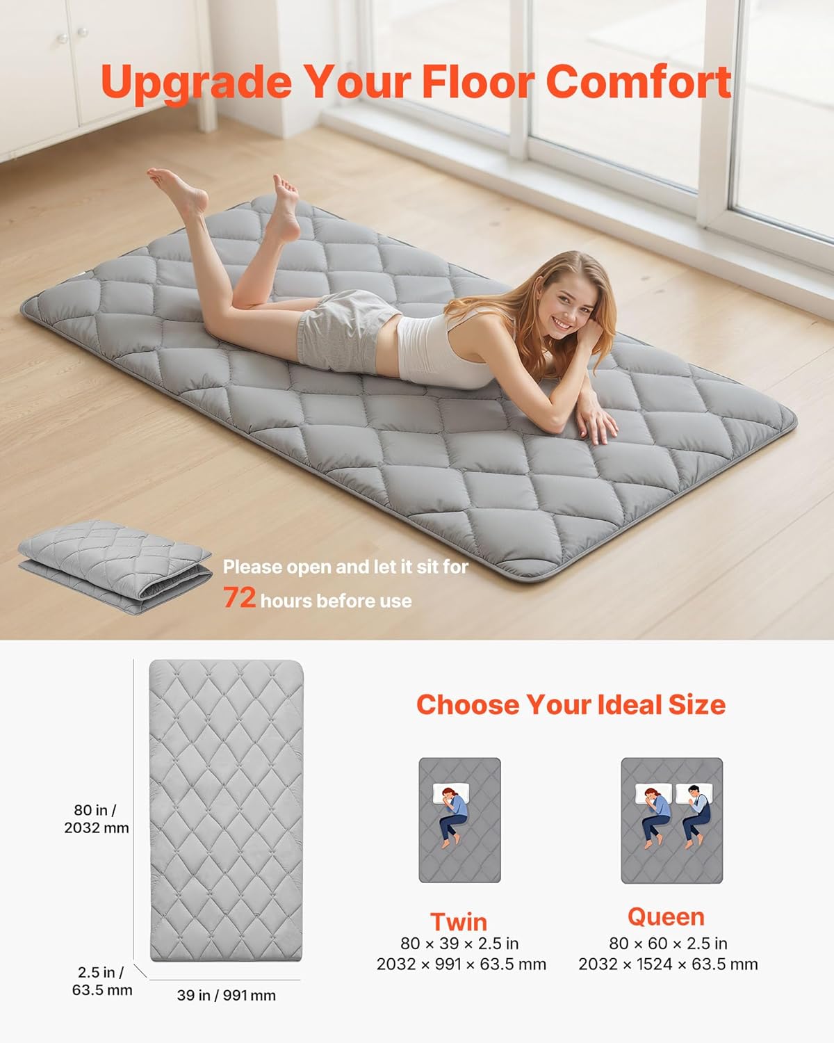 VEVOR Japanese Floor Mattress, Futon Mattress, 100% High Density Comfortable Foam, Foldable Tatami Mat with Storage Bag, Sleeping Pad for Camping Dormitory Yoga