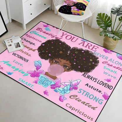 Black Girl Area Rug for Bedroom African Black Girls Floor Rugs for Living Room Playroom Cartoon Art Home Decor Soft Yoga Mats for Women Afro Purple 47" x 31" (2.7 x 3 Feet)