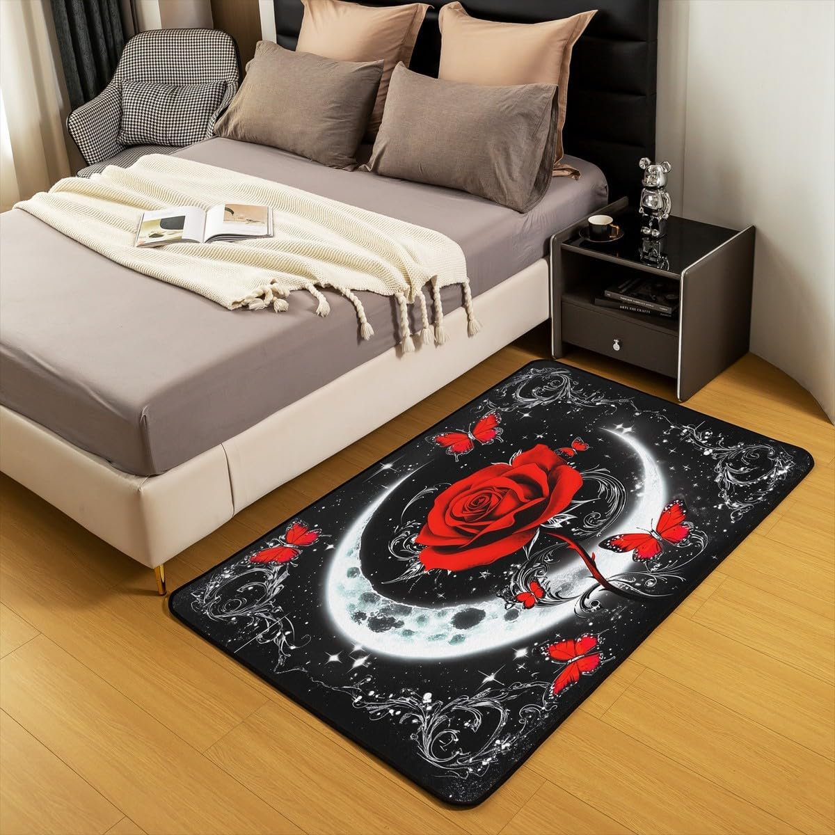 Feelyou Floral Rose Indoor Floor Mat Set,Romantic Blue Rose Rugs for Living Room Bedroom Area Rug 3x5,Boys Girls,Botanical Flower Rose Accent Rug Doormats Floor Mat for All Season