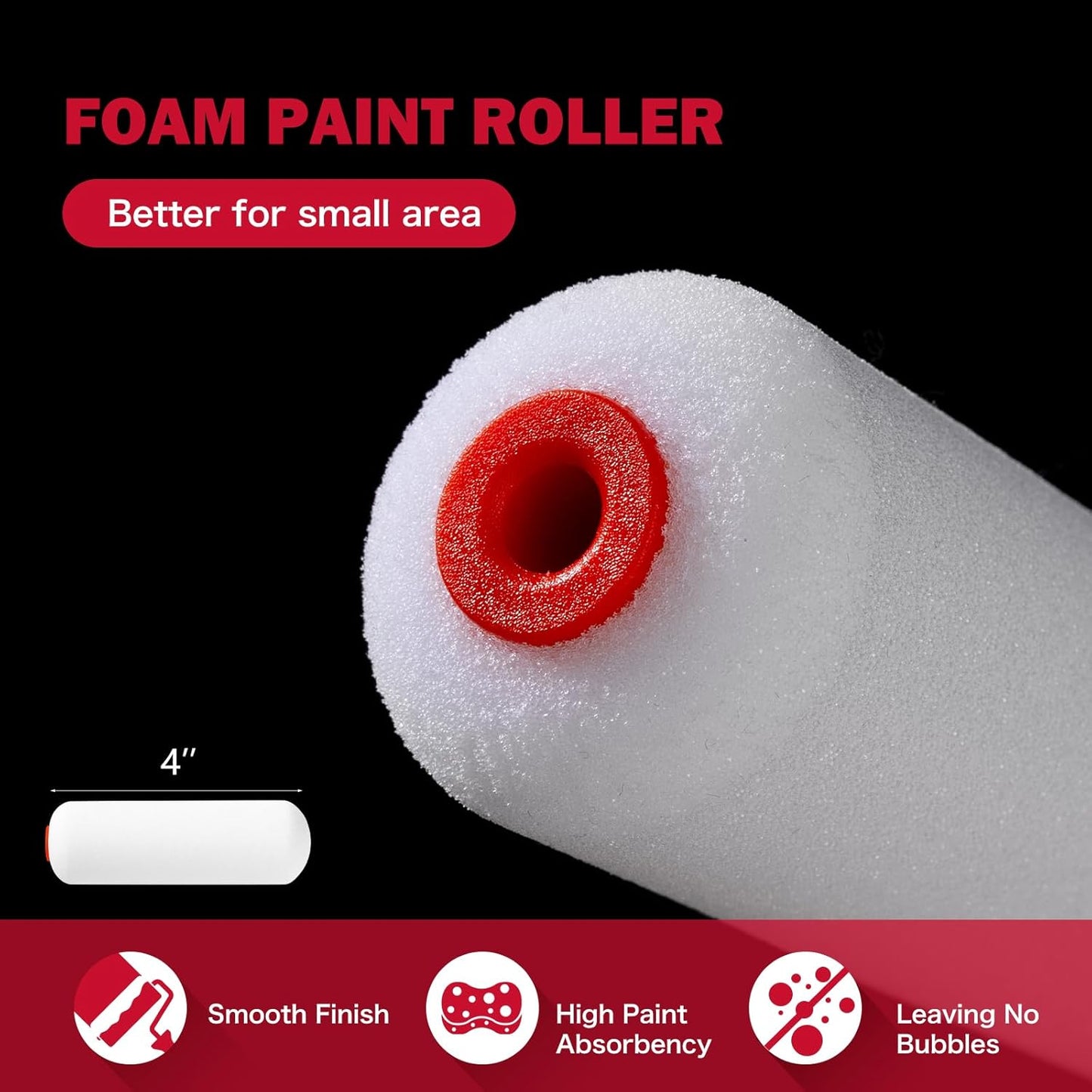 Mister Rui 4 Inch Foam Paint Roller Kit, 8 Pack - Mini Roller Set with 4” Small Roller Covers, Frame, Tray & Liner for Smooth Painting on Walls, Trim, Furniture, Home DIY Projects
