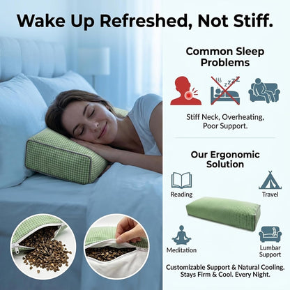 Adjustable Buckwheat Hull Pillow for Neck Pain Relief (21x8x4in) Natural Cooling Cervical Support Organic Pillow for Side & Back Sleepers with Night Sweats (Grey)