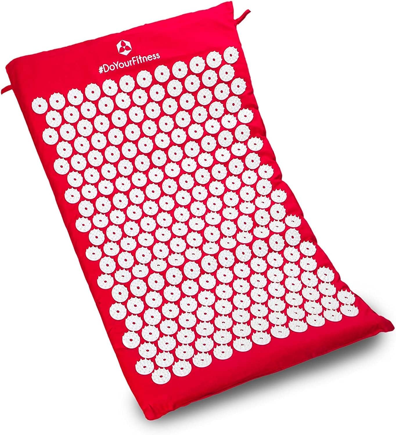 #DoYourFitness Acupressure Mat and Pillow Set - Relieves Stress, Back, Neck, and Sciatic Pain - Comes with a Vinyl Carry Bag for Storage and Travel - Red