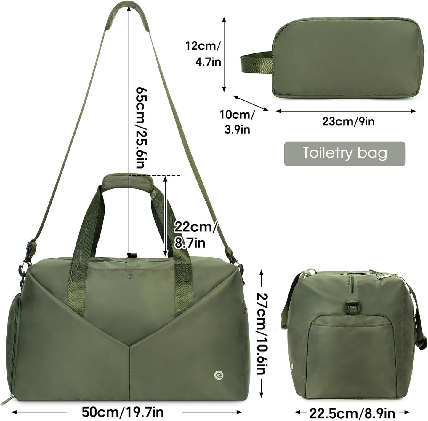 Ceneda 20" Gym Bag for Women with Wet Pocket & Shoe Compartment, Lightweight Duffel Waterproof Carry On Duffle for Travel, Yoga, Overnight (Green)