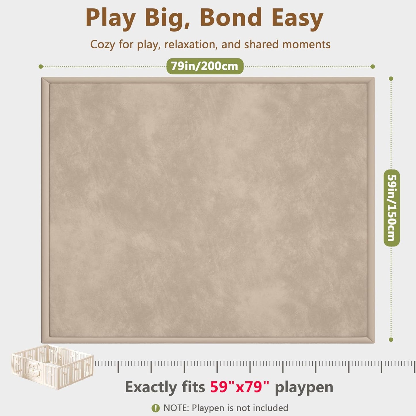 Baby Play Mat for Floor, 1.3'' Thick Memory Foam Tummy Time Mat - Super Soft Coral Velvet Nursery Rug with Non-Slip Backing, Crawling Rug for Toddlers/Infants, Yoga & Tatami Use, Oatmeal, 79''x 118''