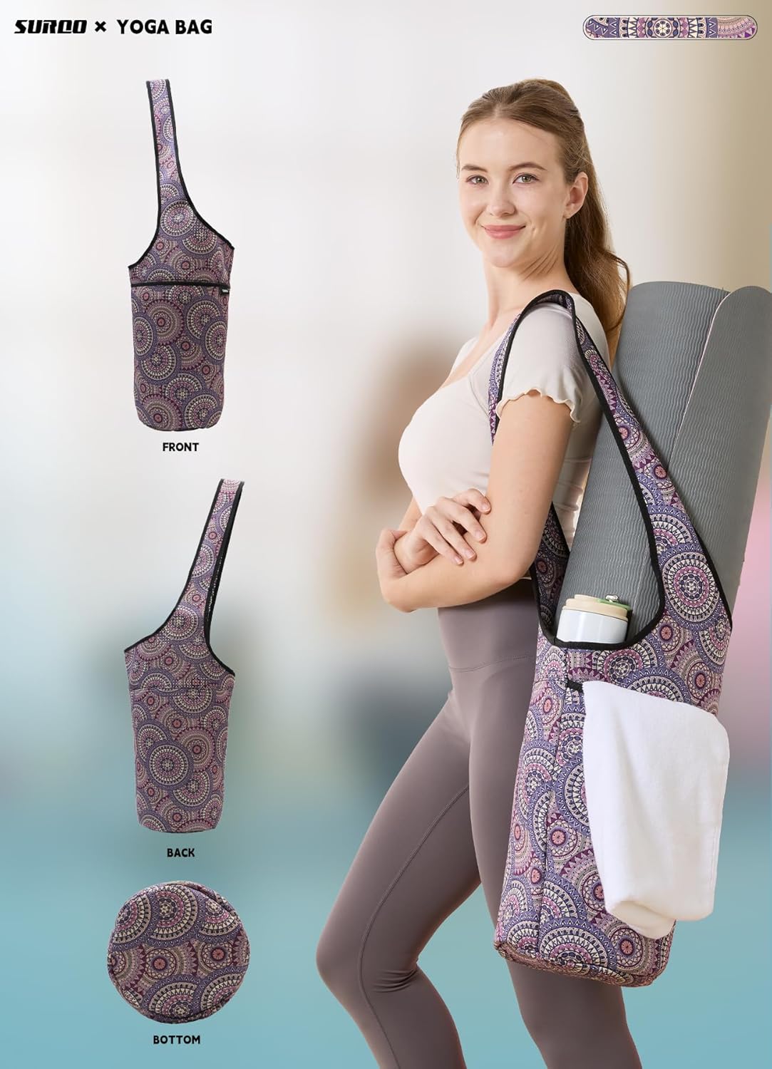 Yoga Mat Bag – Neoprene, Lightweight, Spacious Carrier, Large Zipper Pocket, Ideal for Gym Yoga & Fitness Mats