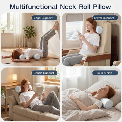 Neck Roll Pillow, Memory Foam Neck Support Pillows, Round Neck Pillows, Cylinder Bolster Pillows for Bed, Couch, and Yoga, Removable Washable Cover,18 * 4.1 * 4.1inch (Cool-Blue)