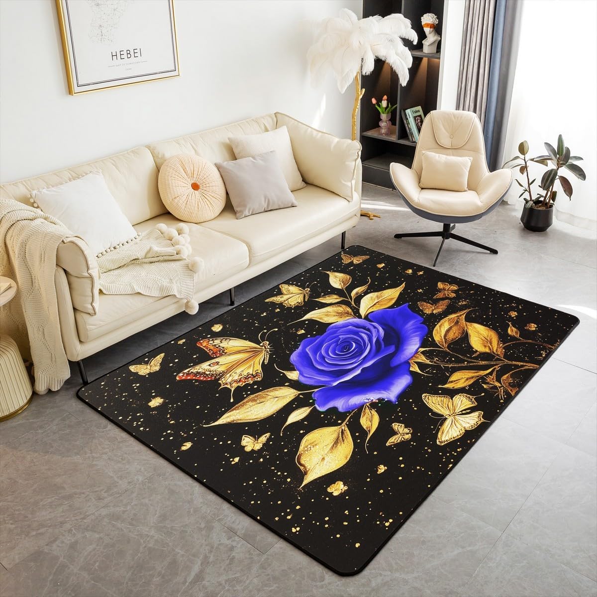 Feelyou Floral Rose Indoor Floor Mat Set,Romantic Blue Rose Rugs for Living Room Bedroom Area Rug 3x5,Boys Girls,Botanical Flower Rose Accent Rug Doormats Floor Mat for All Season