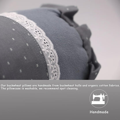 Buckwheat Hull Neck Roll Pillow -15.7" x4.7” Adjustable Firmness Cervical Support for Sleep & Yoga, Cooling Floral Cotton Cover, Ergonomic Bolster Pillow, Blue