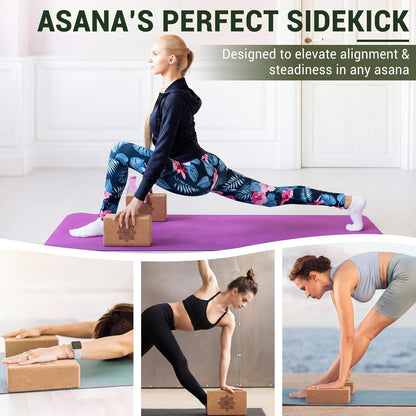 Outus 2 Pcs Yoga Accessories Cork Yoga Blocks Set 2 Cork Fascia Balls 5 Gray Gradient Series Resistance Bands 2 Black Socks and Balck Stretching Strap for Women Pilates, Stretching and Toning