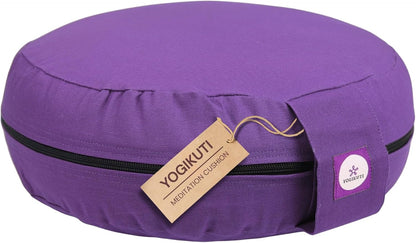 Yogikuti 100% Cotton Meditation Cushion (Round) with Handle | Firm & Comfortable Yoga Cushion | Removable Washable Cover | Floor Seating Support for Meditation, Yoga & Pranayama