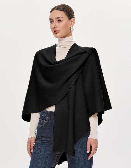 PULI Womens Large Cross Front Poncho Sweater Wrap Topper Knitted Elegant Shawls Cape for Fall Winter