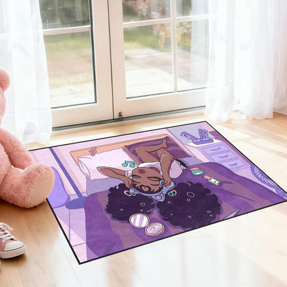 Black Girl Area Rug for Bedroom African Black Girls Floor Rugs for Living Room Playroom Cartoon Art Home Decor Soft Yoga Mats for Women Afro Purple 47" x 31" (2.7 x 3 Feet)