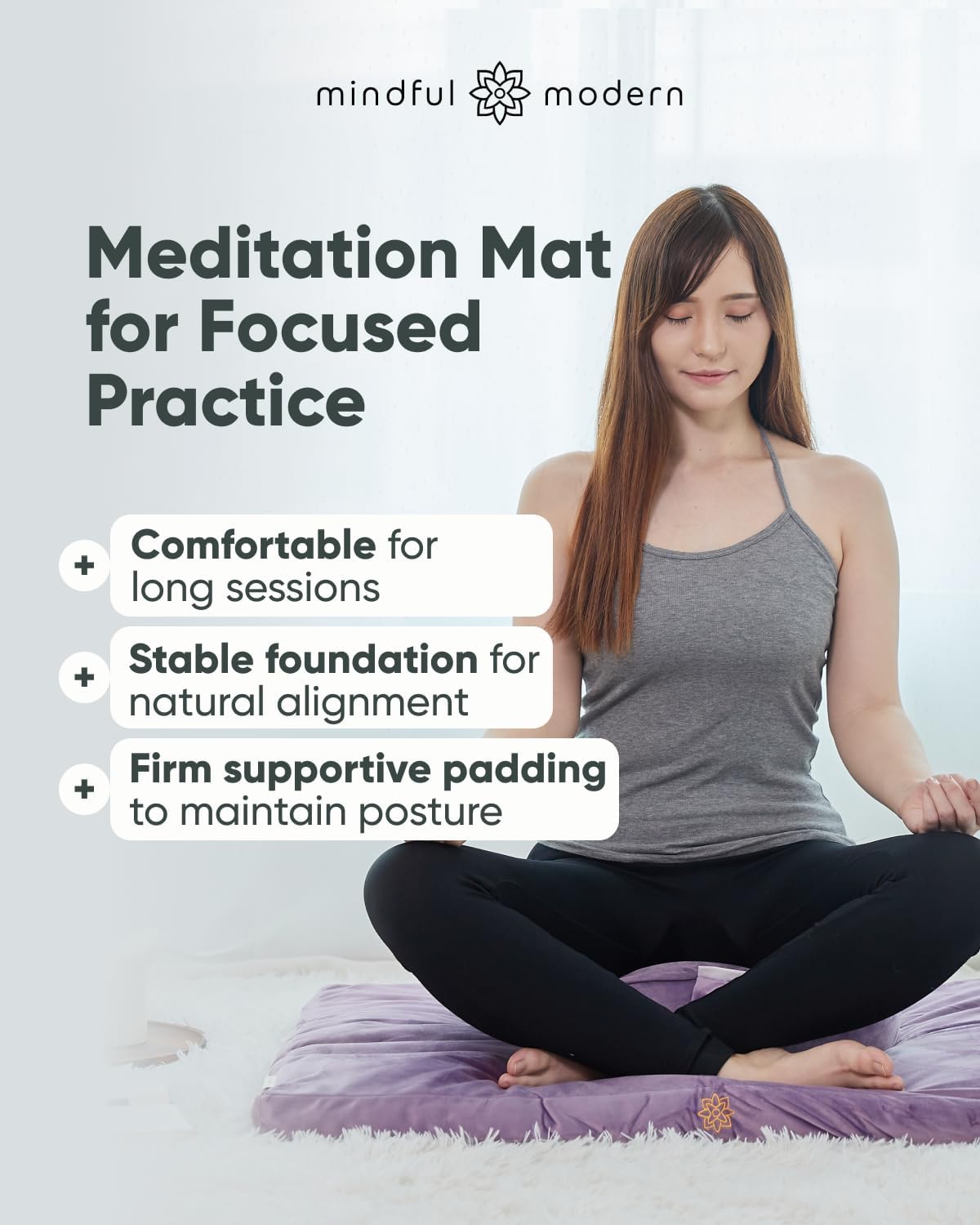 Mindful & Modern Zabuton Meditation Mat - Cotton Filled Yoga and Meditation Pad - Zabuton Meditation Cushion for Kneeling and Sitting Support - Large Rectangular Sitting Floor Pillow for Bench or Zafu