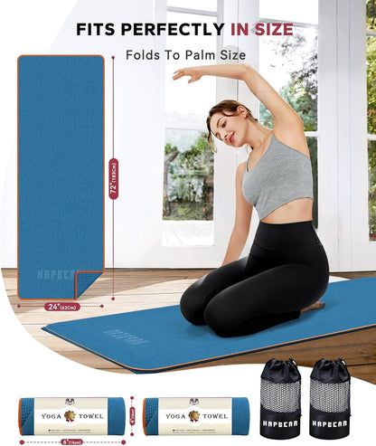 HAPBEAR Hot Yoga Towel with Non-Slip Grip Dots, Super-Absorbent Microfiber Yoga Mat Towel for Sweaty Bikram, Pilates and Studio Workouts - Grey