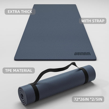 10 mm Yoga Mat 72"x26" TPE Non-Slip Exercise Mat 0.4" Thick, Easy-to-Carry Fitness Mat for Yoga, Pilates & Workout, Professional Mat, Made with Recyclable Material, Durable, Easy to Clean