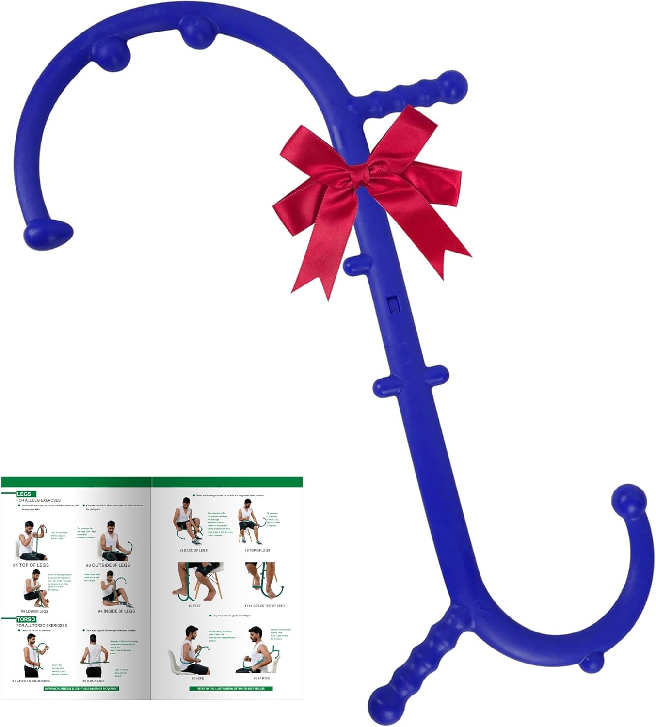 Shrdaepe 2 Pack Massage Trigger Point Cane, Body Deep Tissue, Handheld Back, Neck, Shoulder, Leg and Feet Massager Rod, Muscle Release Tool Self Massage Hook Cane Gifts for Women & Men, Blue & Green