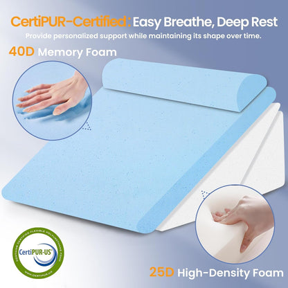Sasttie Wedge Pillow Set for After Surgery, 2PCS Adjustable Bed Wedge Pillow Headboard with Memory Foam Neck Cushion – for Acid Reflux, Sleeping, Neck & Back Support, Dark Grey
