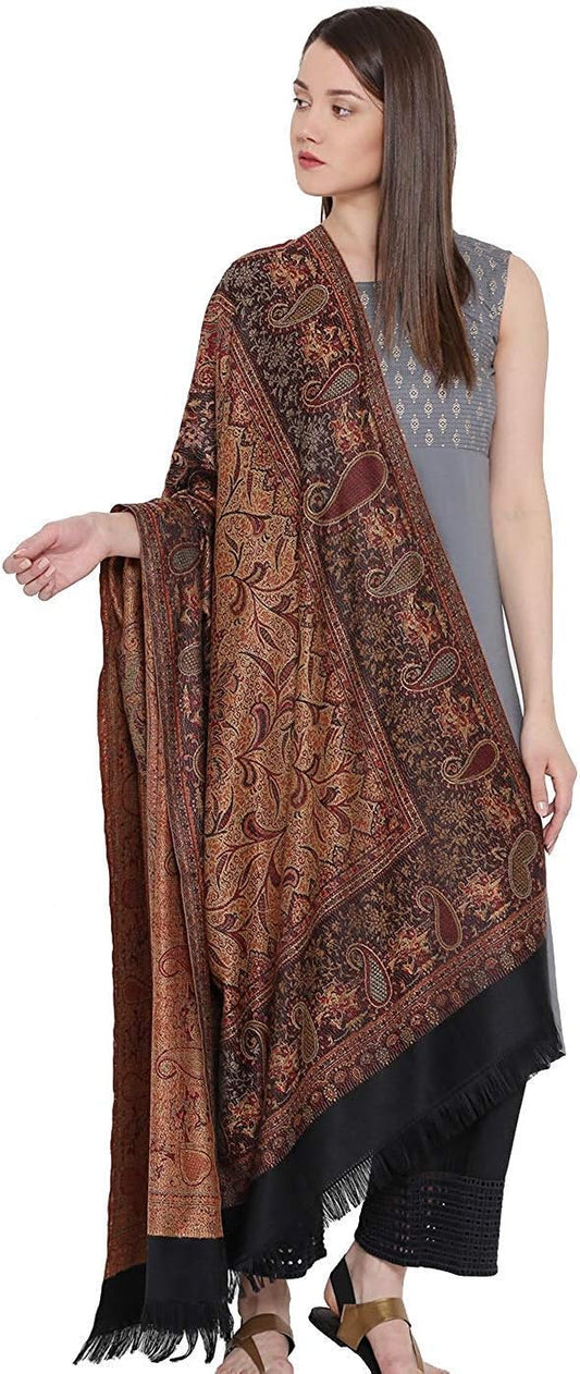 Weavers Villa Women's Pashmina Wool Blend Indian Handicraft Woven Shawls, Scarf, Wraps [Large Size: 40" X 80"]