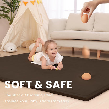 Baby Play Mat for Floor,1.3" Thick Memory Foam Tummy Time Mat,Soft Coral Velvet Nursery Rug,Large Non Slip for Crawling,Toddlers,Infants,Kids,Yoga & Tatami Style for Living Room(Dark Gray)