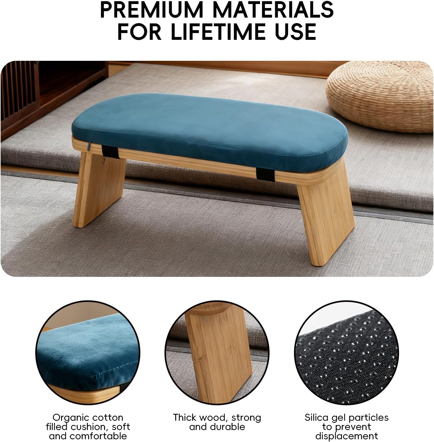 Natural Beech Wood Yoga Bench, Ergonomic Design for Kneeling, Meditation, Pilates, FSC Certified (Green)