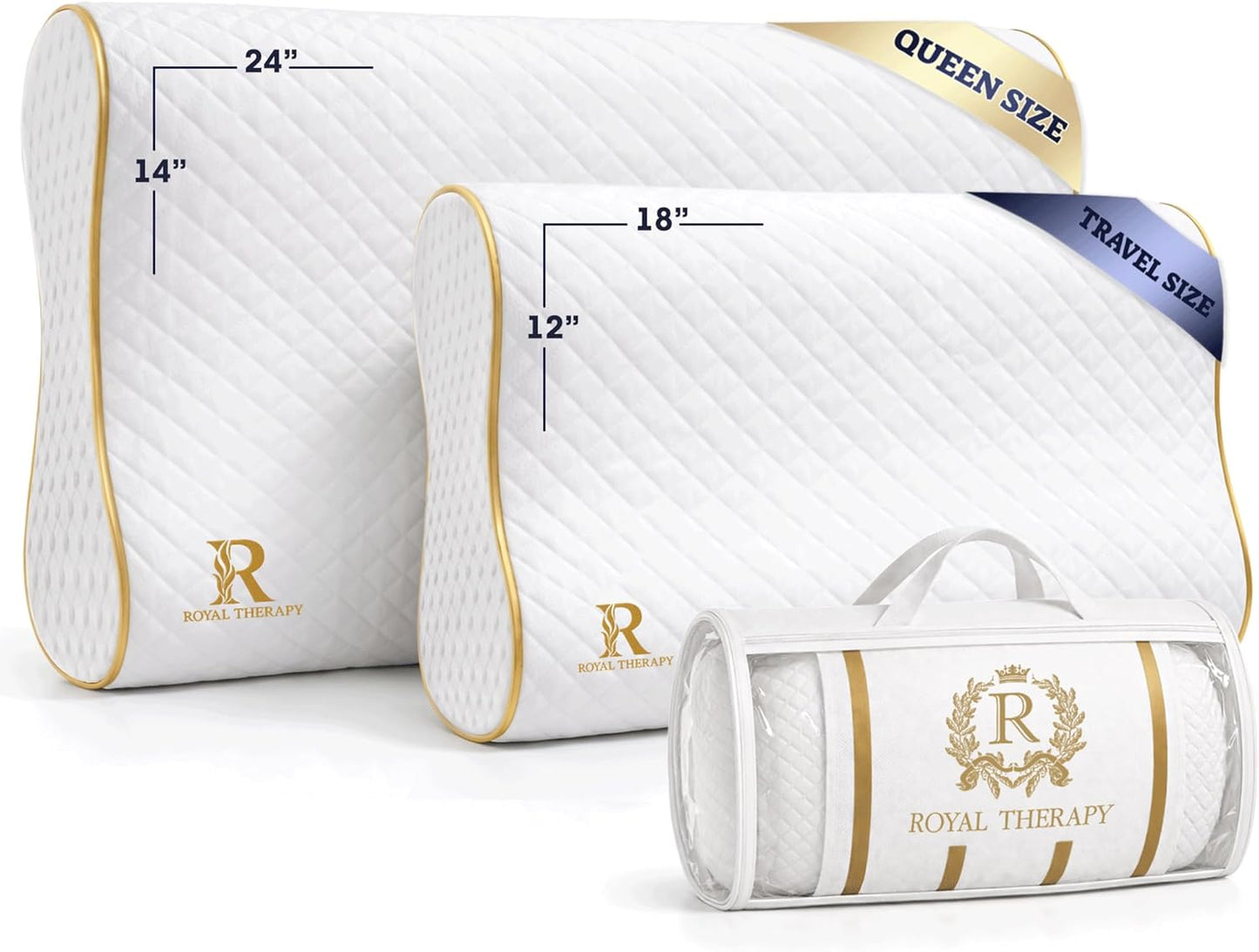 Royal Therapy Memory Foam Pillow, Queen Neck Pain Relief, Contour Cervical Pillow, for Neck and Shoulder Pain, Side, Back and Stomach Sleeper, 24x14x5 inches