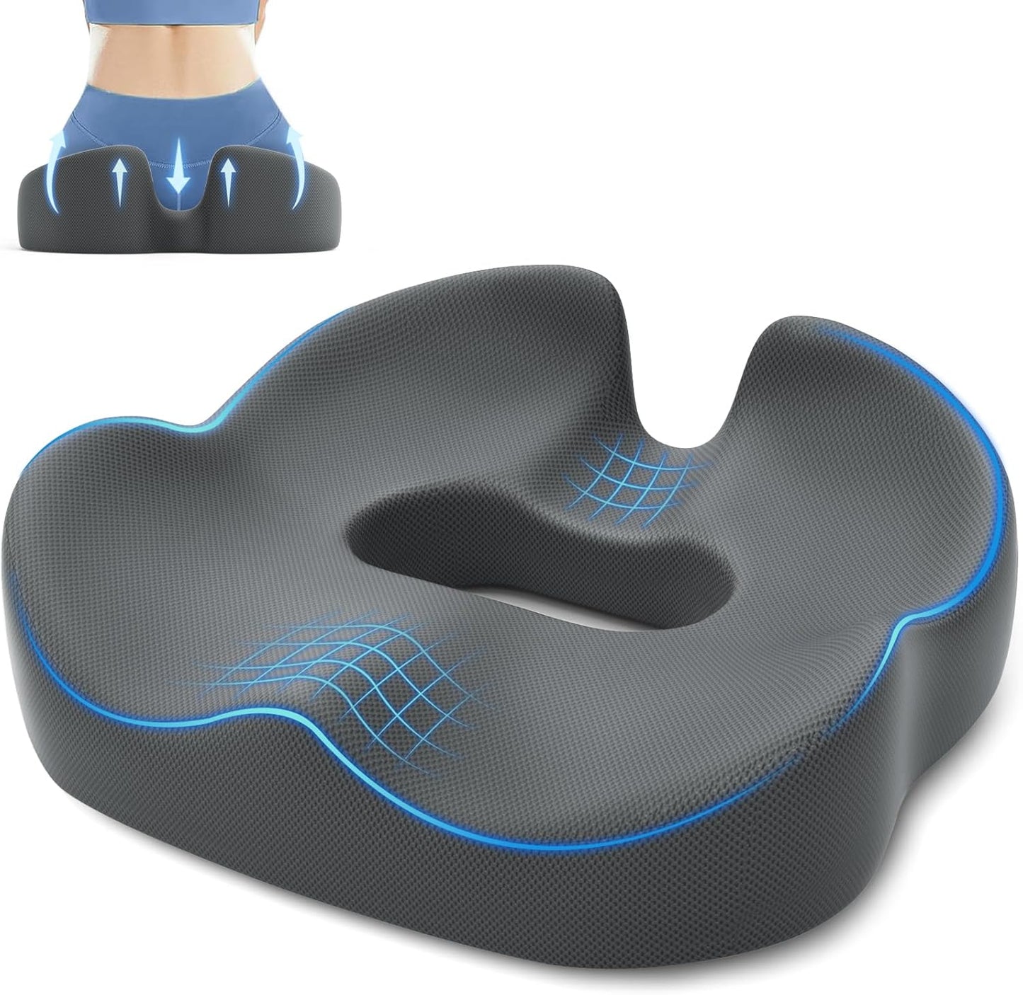 SweetSlubr Large Donut Pillow Seat Cushion for Hemorrhoid Discomfort&Tailbone Pressure, Office Chair Cushion for Long Sitting, Ergonomic Coccyx Pillow for Postpartum Pregnancy, Lifting Cushions, Black