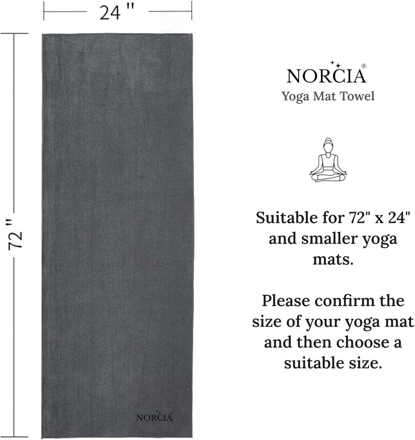 Yoga Towel, Non Slip Hot Yoga Mat Towel with Corner Pockets, Mat-Sized 24" x 72", 100% Microfiber Sweat Absorbent, Perfect for Hot Yoga, Bikram, Pilates and Yoga Mats (Purple)