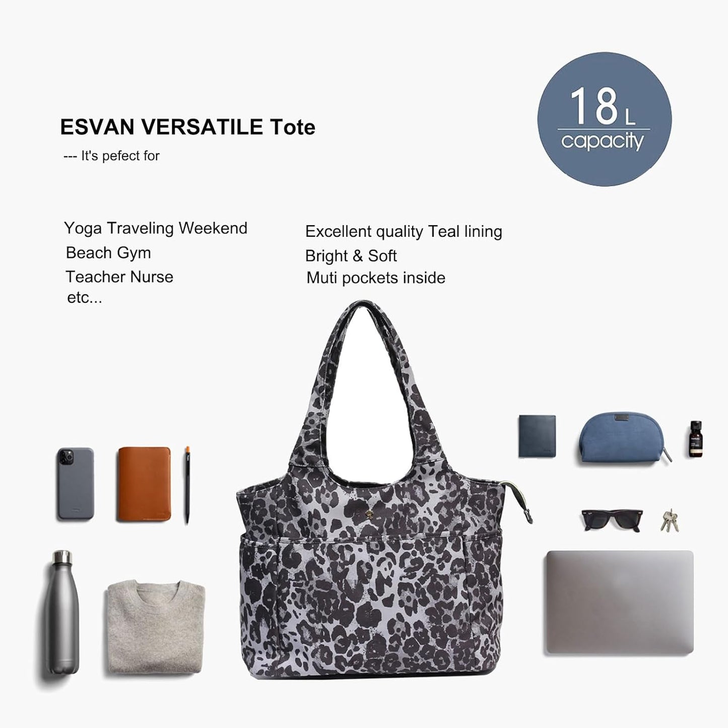 ESVAN Yoga Tote Bag Mat bag Women Shoulder Bags Carryall Tote for Travel Office Workout Gym Nurse Beach