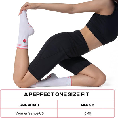 COOLMATE Pilates Socks with Grips for Women, Yoga Socks, Crew Non Slip Women for Barre, Pilates Gifts for Women - Colors B