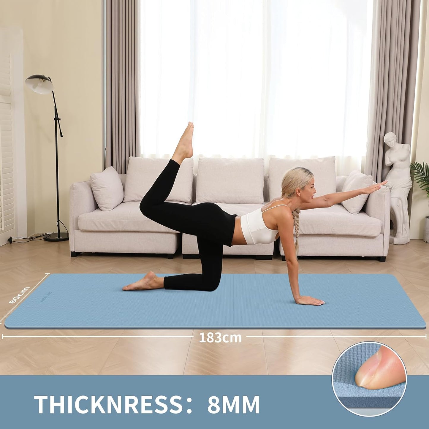 Extra Thick 8mm Yoga Mat, 72"x28" Non Slip Exercise Mat, Reversible 2-Sided Dual Color Premium POE Material, with Carrying Strap for Yoga, Pilates, Home Gym