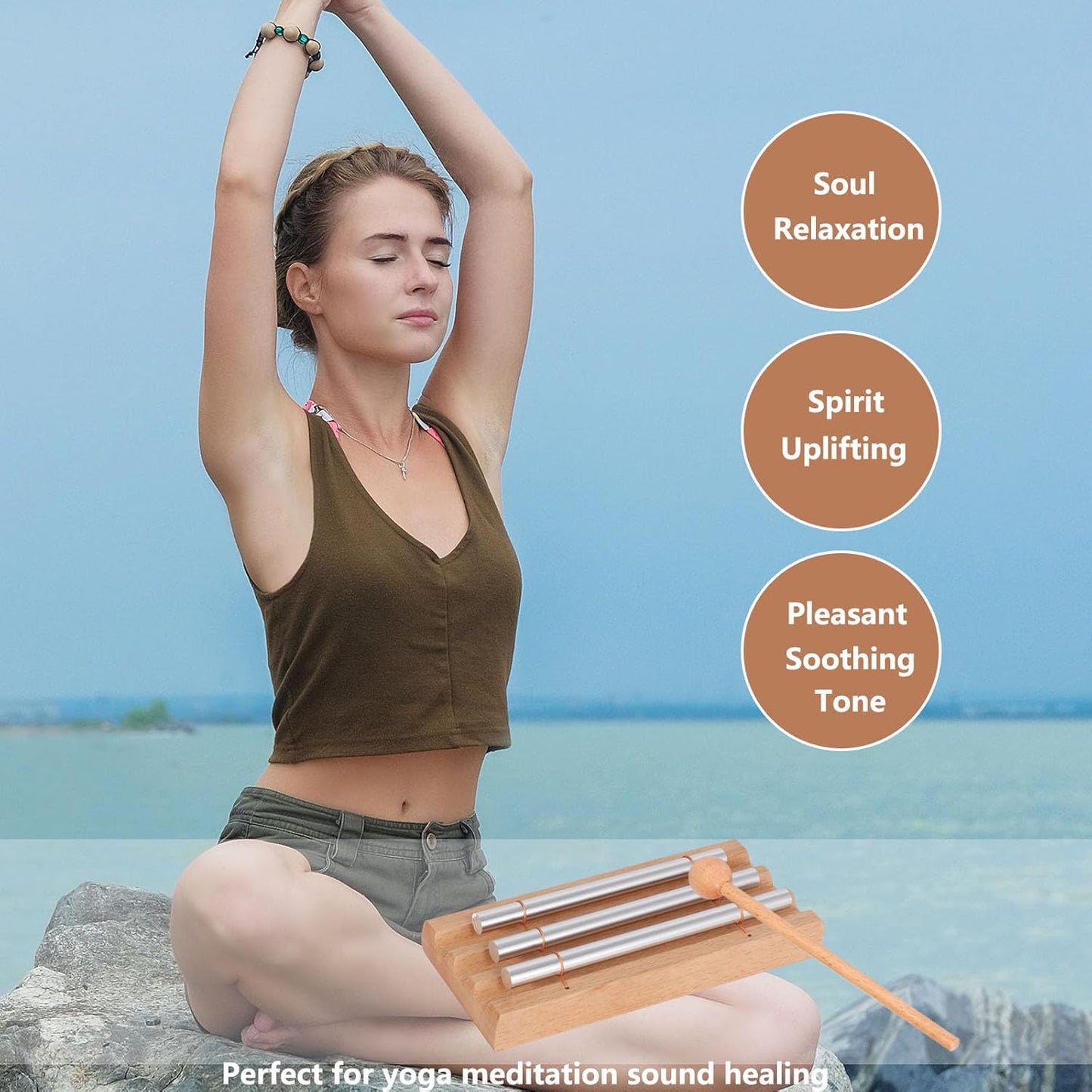 LIEKE 7 Tone Hand Chime Instrument Meditation Chime Mindfulness Bell with Nice Tone For Yoga Meditation Sound Healing Teachers' Classroom Management Tool