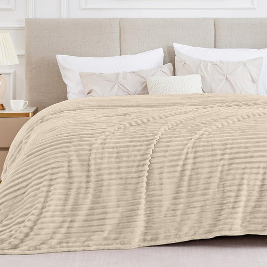 BEDELITE Fleece Throw Blanket for Couch - 300GSM Soft & Warm Fluffy Cream White Blanket, Decorative and Giftable Striped Blankets for Women, Men, 50"x60" - Colors B
