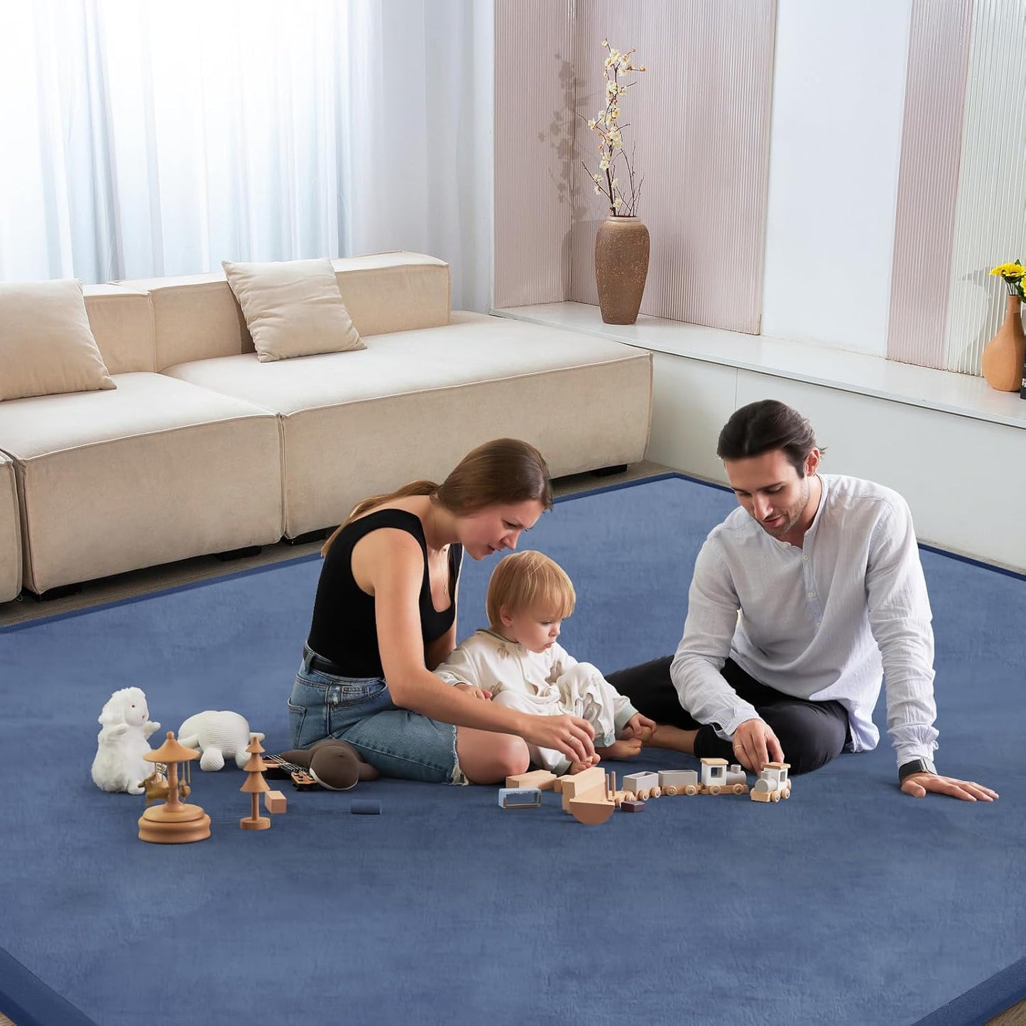 Baby Play Mat for Floor Nursery Rug Muscle Mat Area Rug Playroom Rug 79"x110" Playpen Mat Memory Foam 1.3" Thick Crawling Mat For Babies,Toddlers, Infants, Kids,Grey