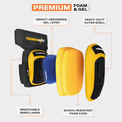 Thunderbolt Knee Pads for Men Construction Knee Pads for Work for Men and Women with Double Gel for Gardening Flooring Roofing Heavy Duty with Extra Thick Foam and Strong Adjustable Non-Slip Straps