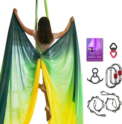 Deluxe Aerial Silks Equipment Set - 11 Yards Aerial Yoga Hammock Swing for Acrobatic, Circus Arts, Dance (L:10m W:2.8m)