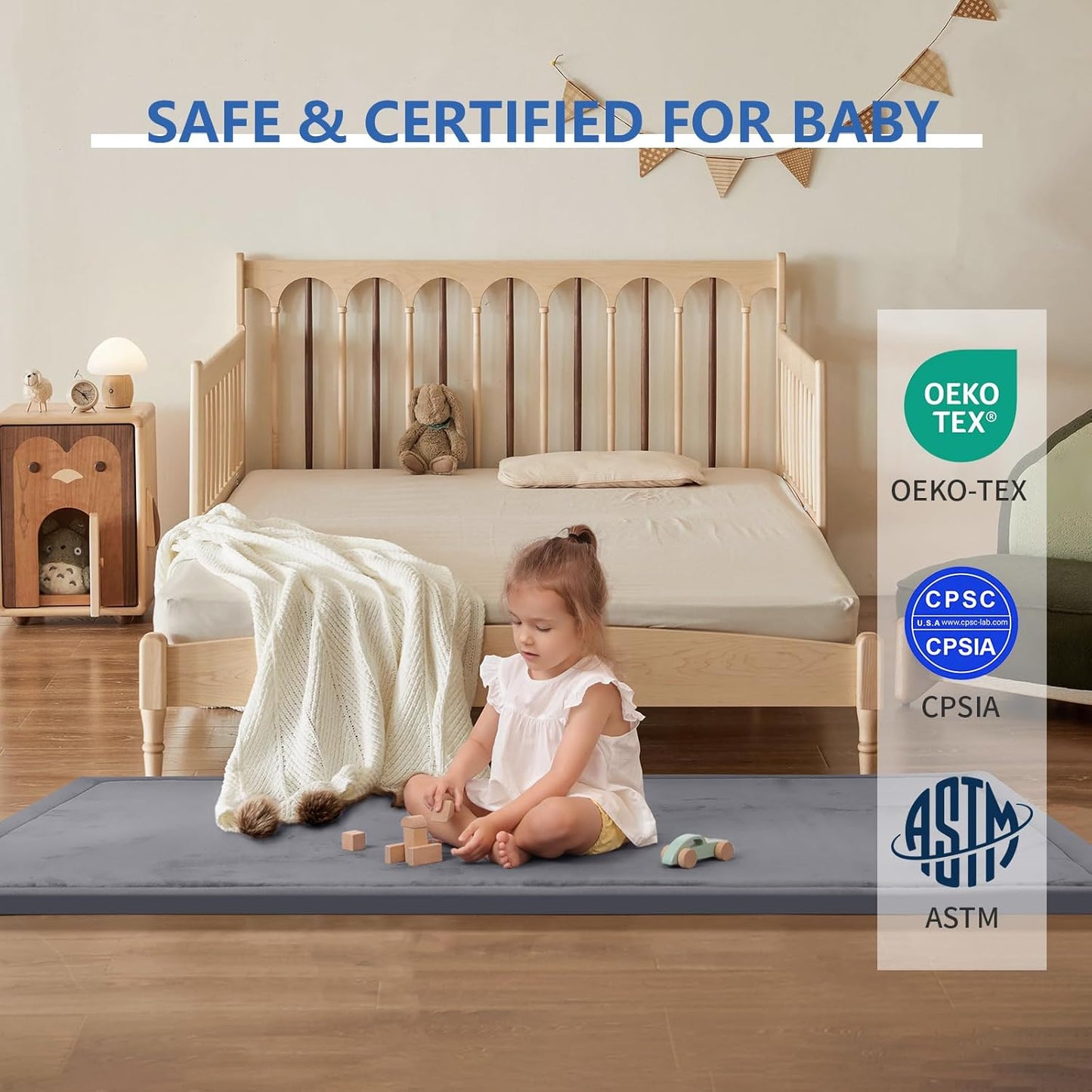 Baby Play Mat for Floor,1.3" Thick Memory Foam Tummy Time Mat,Soft Coral Velvet Nursery Rug,Large Non Slip for Crawling,Toddlers,Infants,Kids,Yoga & Tatami Style for Living Room(Dark Gray)