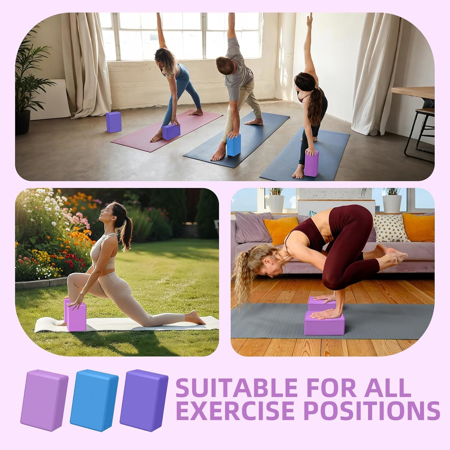 1 Pack Large Foam Yoga Blocks 9x6x4 Inches, Sturdy Pilates Block, Workout Block, Non Slip Surface Yoga Brick for Pilates Meditation, Stretching and Toning, Pink