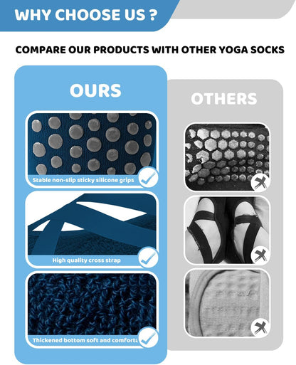 AURUZA Pilates Grip Socks for Women Non Slip Skid Yoga Socks with Grips Straps for Ballet Dance Workout Gripper Sock