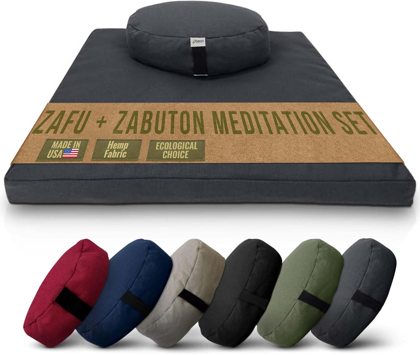 Meditation Cushion Mat Set HEMP - Large Oval Zafu Floor Pillow Organic Buckwheat Pillow + Cotton Filled HEMP Zabuton Prayer Pad - Meditation Pillow Yoga Knee Pad Made in USA - 18" Oval, NATURAL Hemp