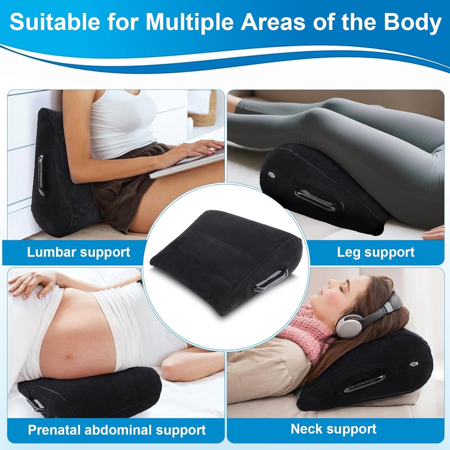 Gugxiom Portable Wedge Pillow Inflatable Cushion, Inflatable Lumbar Pillow, Use in Office Chair Car Seat Bed Travel Camping, for Yoga Sleeping Reading Lumbar Support Cushion (Black)
